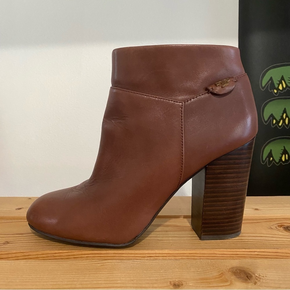 Tory Burch Brown Leather Fulton Zip Ankle Boots Booties 10 - Picture 4 of 16